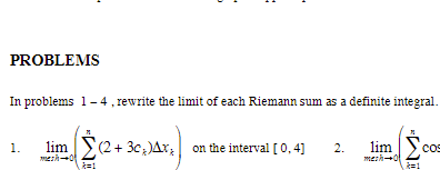 each Riemann sum as a definite integral. M 1. lim [ (2