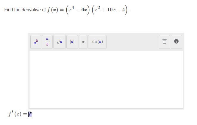 Find the derivative of a: lal 6m + 1 Ox sin (a)