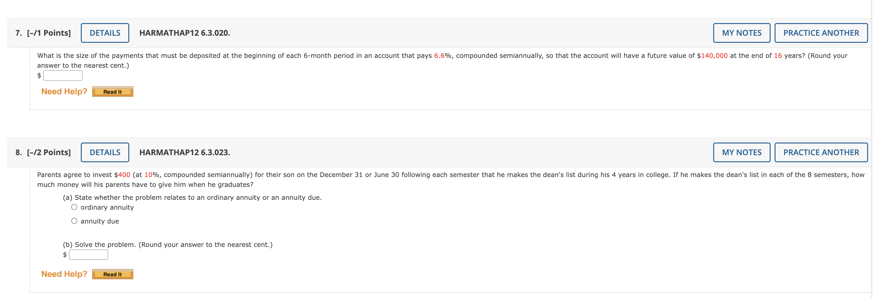 5. [-/1 Points] DETAILS HARMATHAP12 6.3.017. MY NOTES PRACTICE ANOTHER Find the