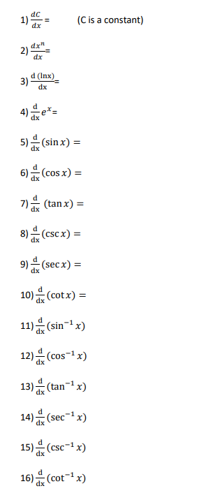 (C is a constant) 3) S) g (sin x) 6) ddx (cos
