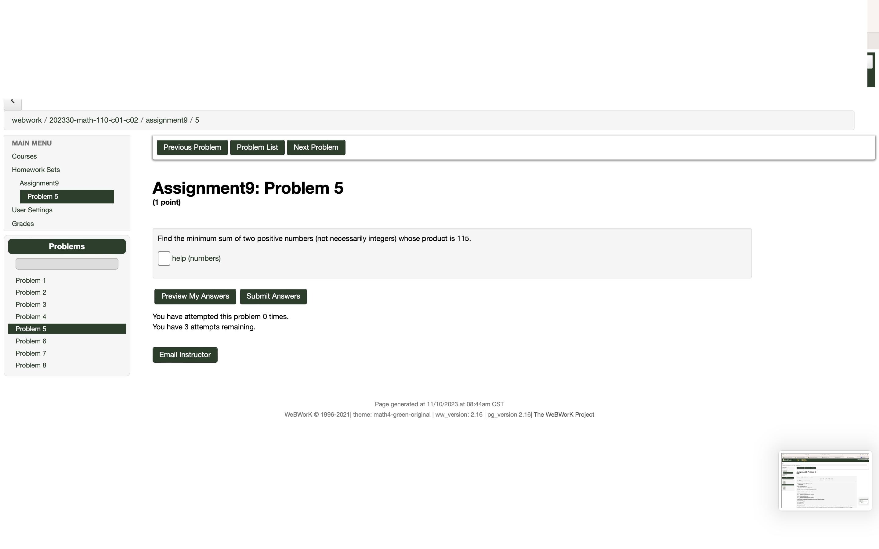 Problem 1 Problem 2 Preview My Answers Submit Answers Problem 3 Problem
