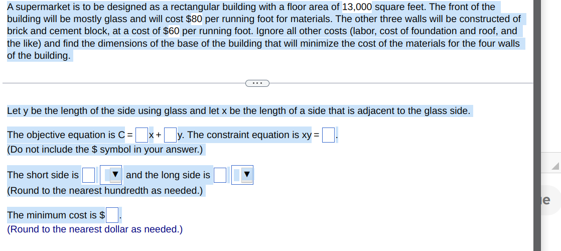  A supermarket is to be designed as a rectangular building with