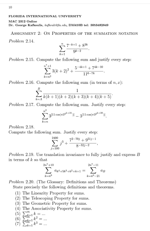 FLORIDA INTERNATIONAL UNIVERSITY MAC 2812 Dr. George Kamulis, DM410B 3053482849 ASSIGNMEvr 2: