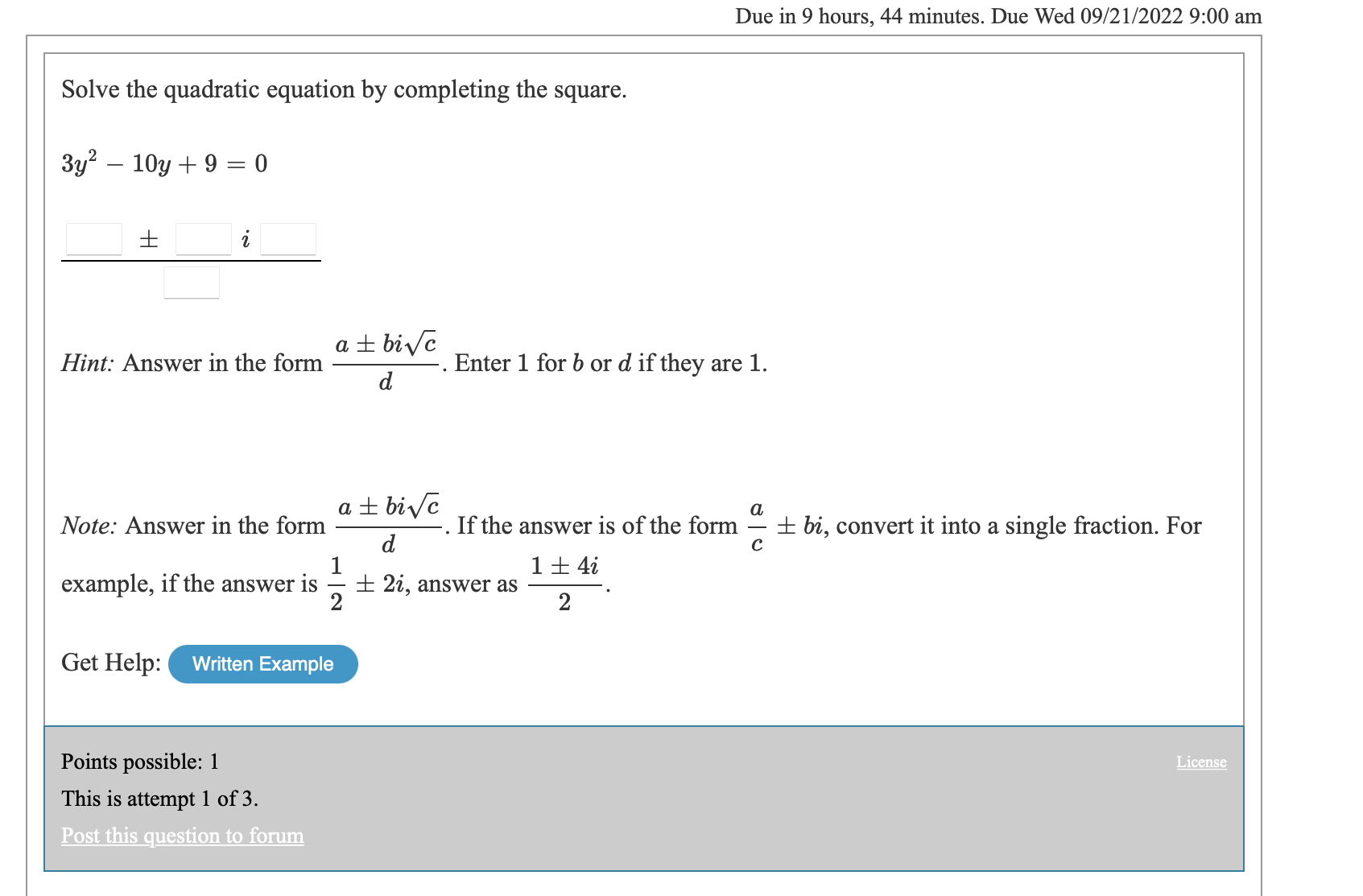 hours, Solve the equation by completing the square. 22 - 62 -