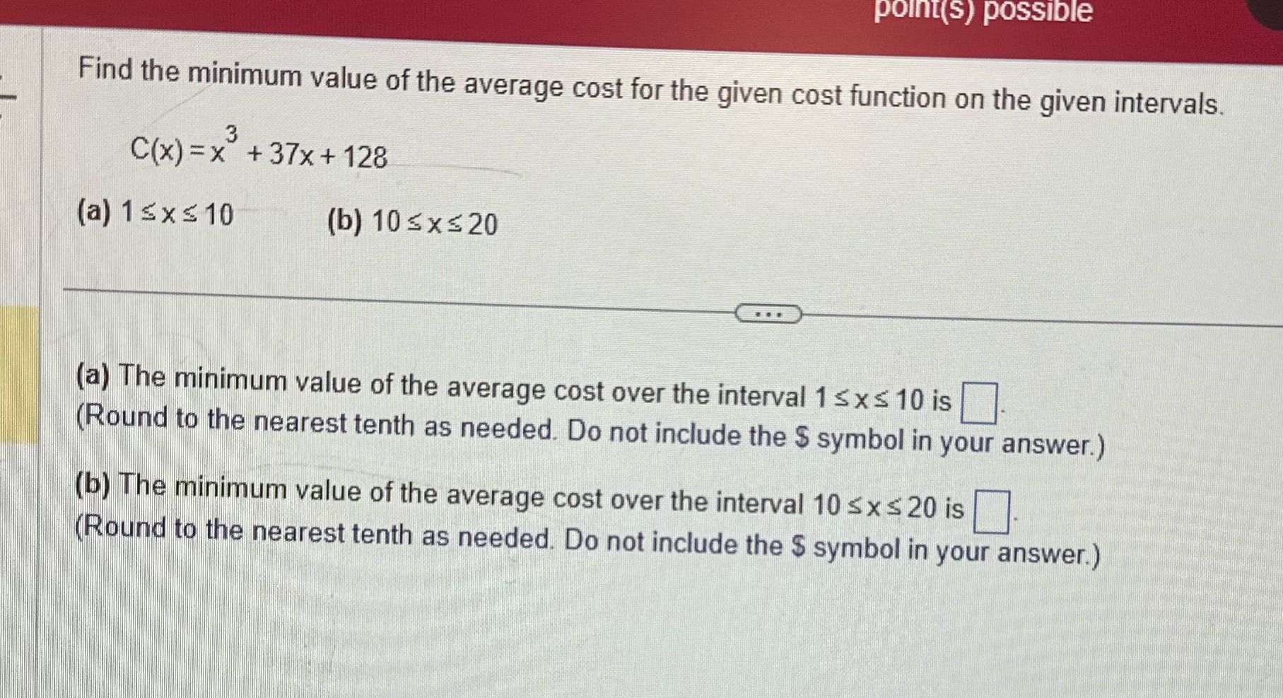  _ . Find the minimum value of the average cost for