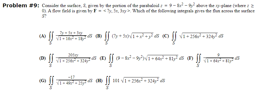 Problem Consider the surface: S: given by the portion of the parabaloidz