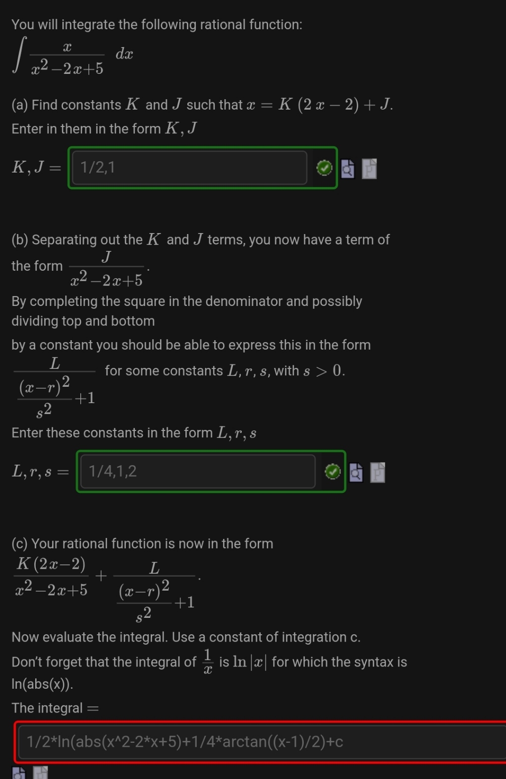  only c You will integrate the following rational function: (a) Find