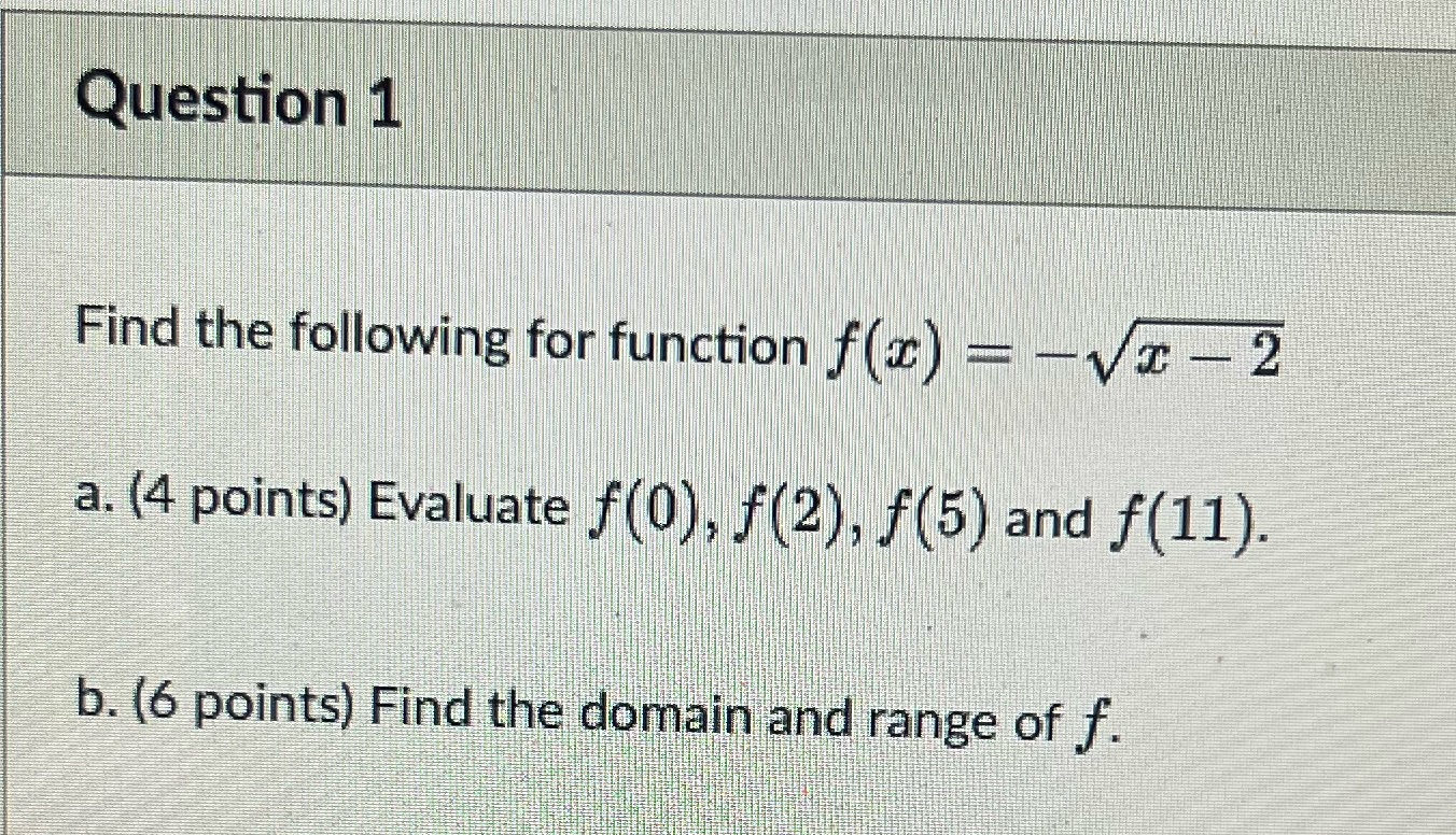 (4 points) Evaluate f(0), f(2), f(5) and f(11). b. (6 points) Find