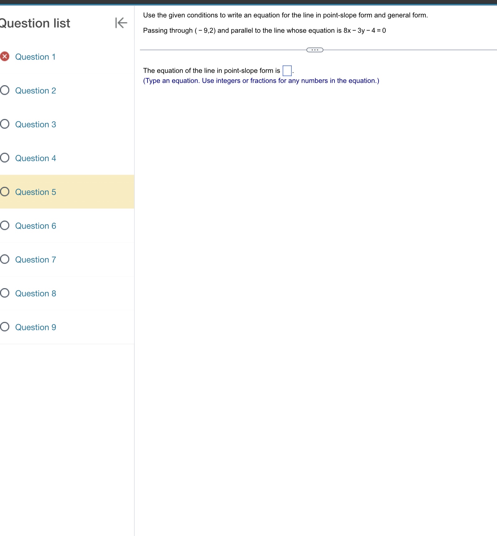 equation of the function is. O Question 2 (Use integers or fractions