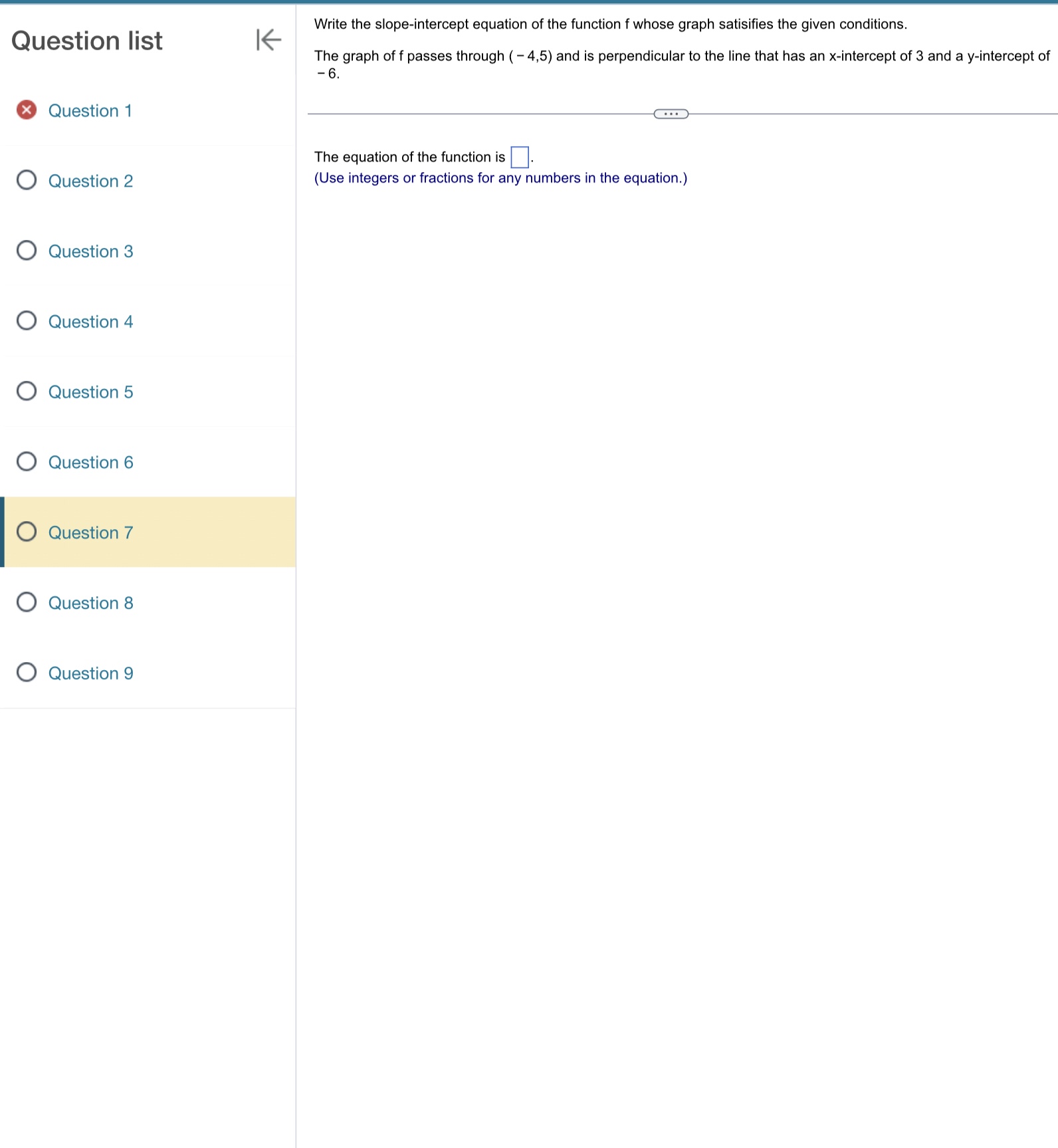 point-slope form and in slope-intercept form. Question list K Passing through (5,