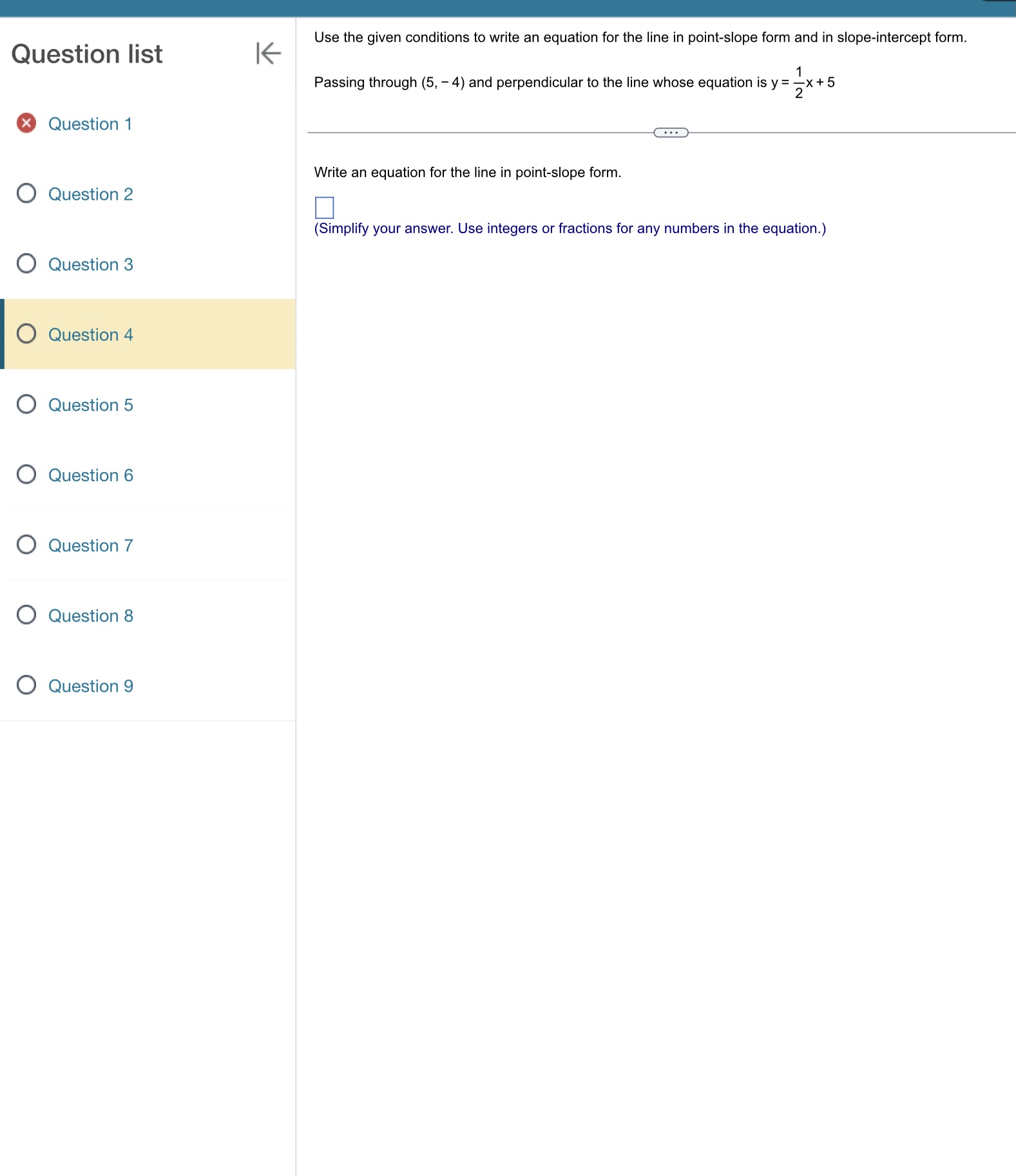 5x + 5 x Question 1 Write an equation for the line