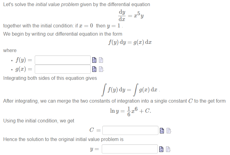 dy together with the initial condition: if x = 0 then y