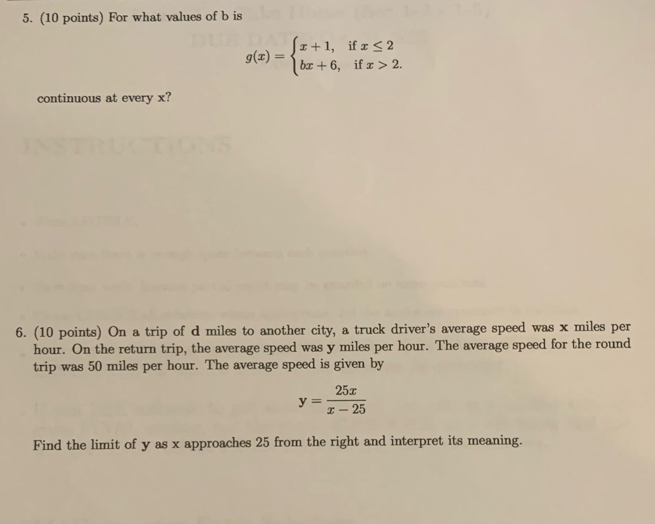 Please show all work 5. (10 points) For what values of