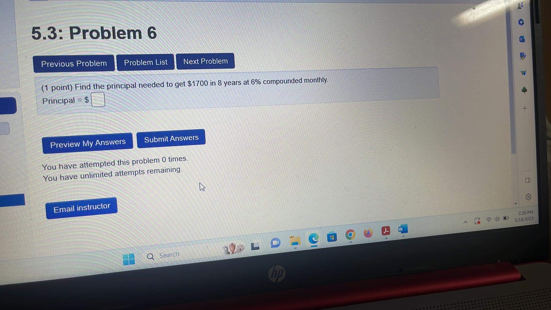  5.3: Problem 6 Previous Problem Problem List Next Problem (1 point)