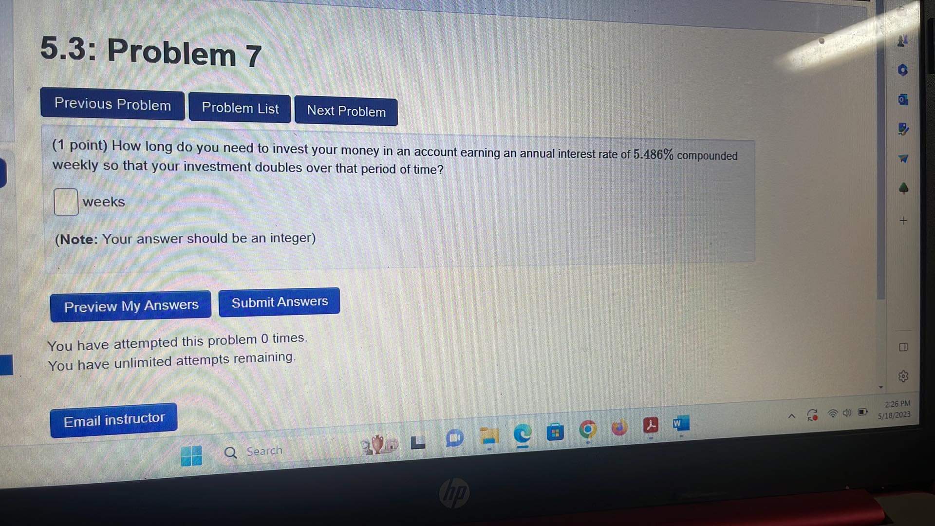 have attempted this problem 0 times. You have unlimited attempts remaining. Email
