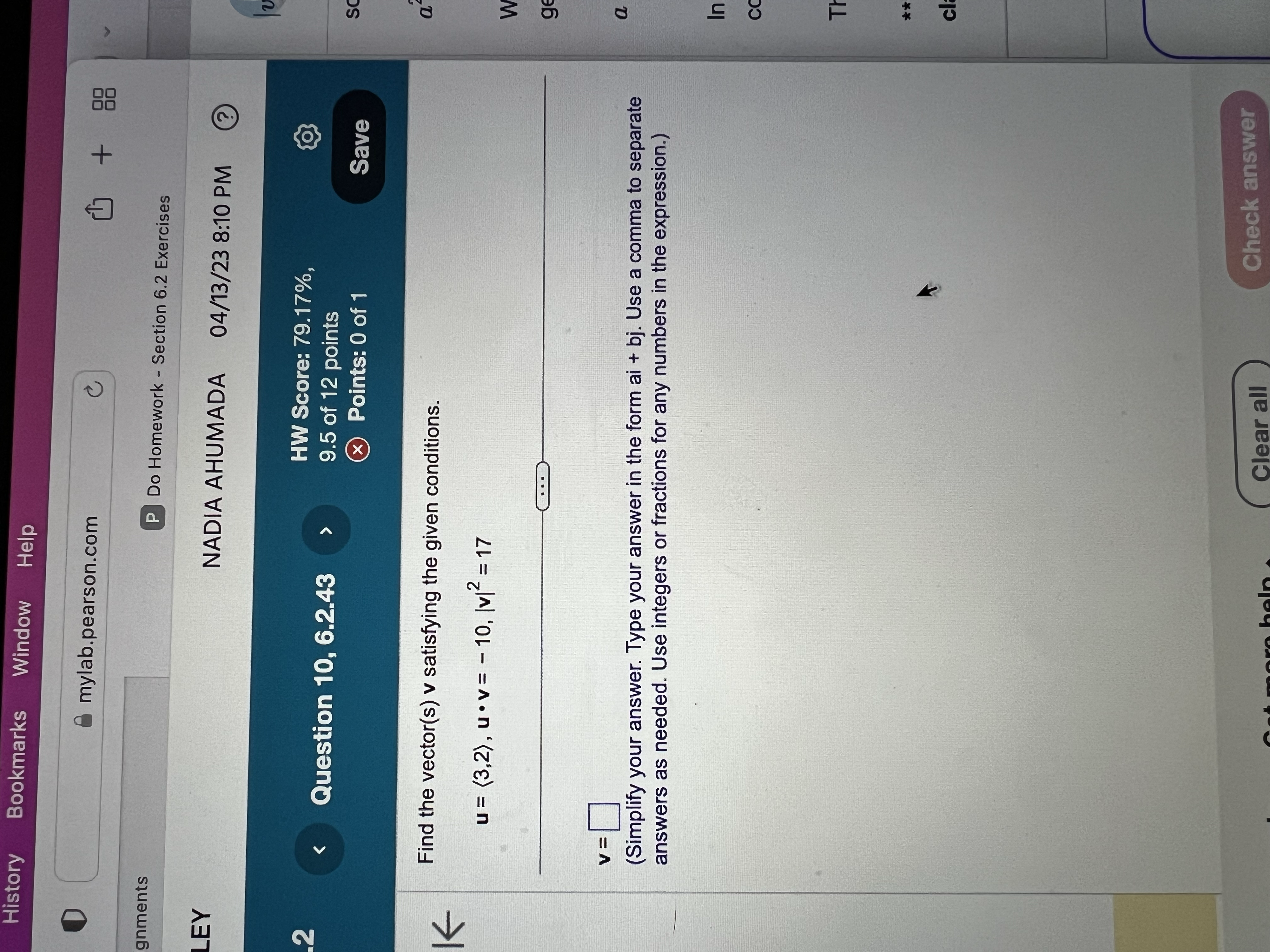 - Section 6.2 Exercises EY NADIA AHUMADA 04/13/23 8:10 PM HW Score: