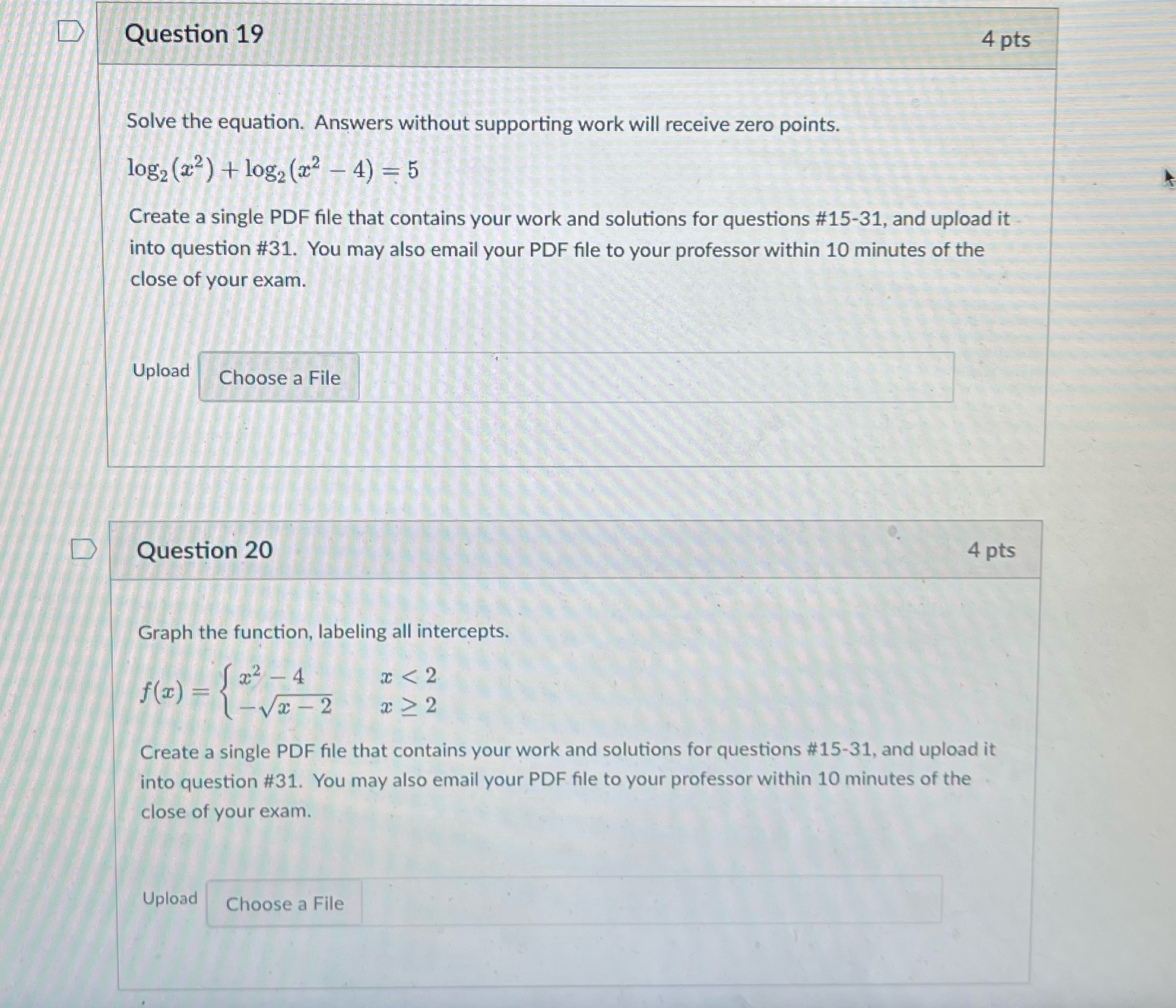  D Question 19 4 pts Solve the equation. Answers without supporting