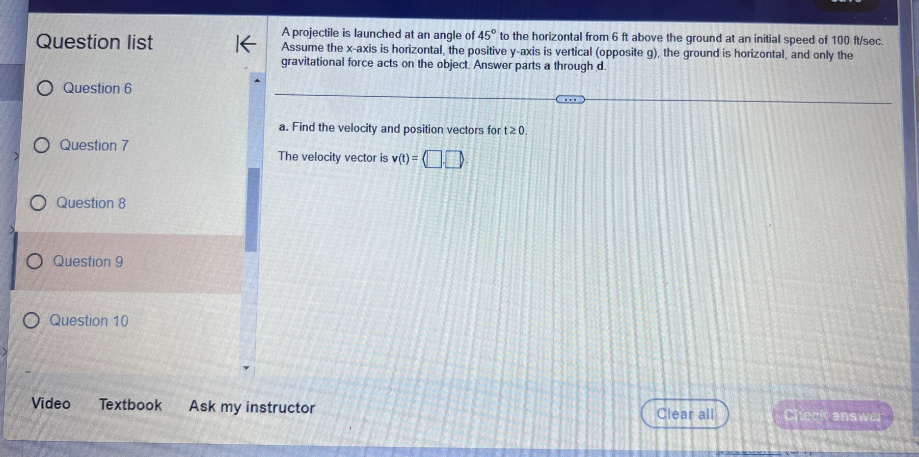 object. r(1) = (312, 41 ) for t2 0 Question 1 Question