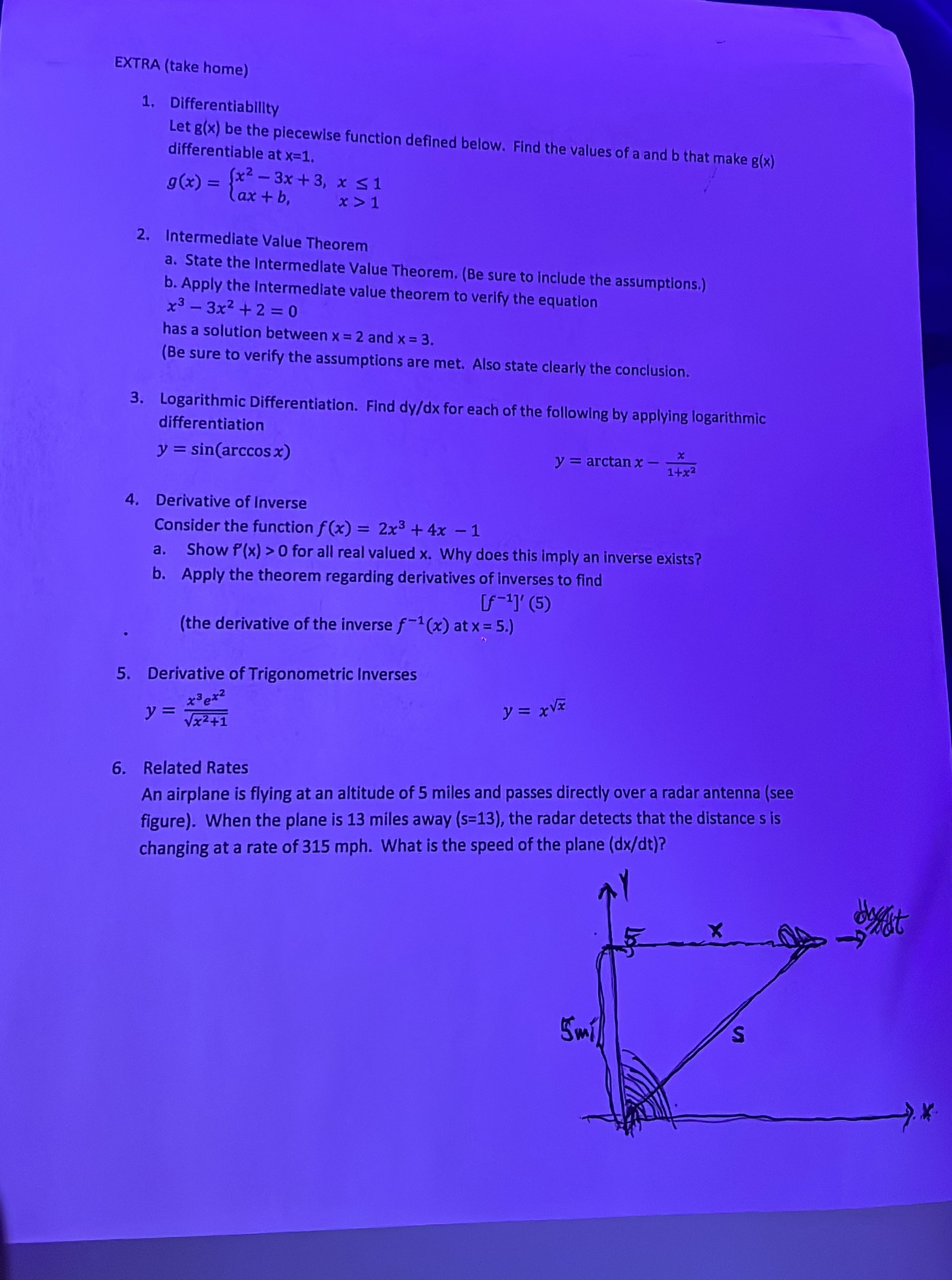 defined below. Find the values of a and b that make g(x)