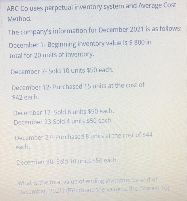 company's information for December 2021 is as follows: December 1- Beginning inventory