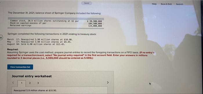 Save Help Save & Exit Sub The December 31, 2021, balance