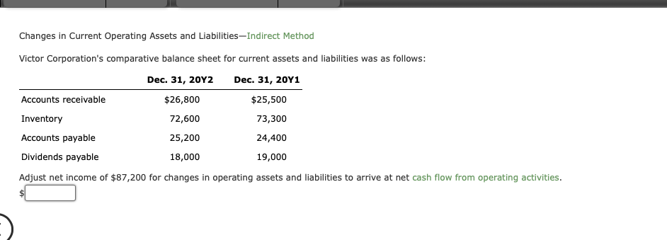balance sheet for current assets and liabilities was as follows: Adjust net