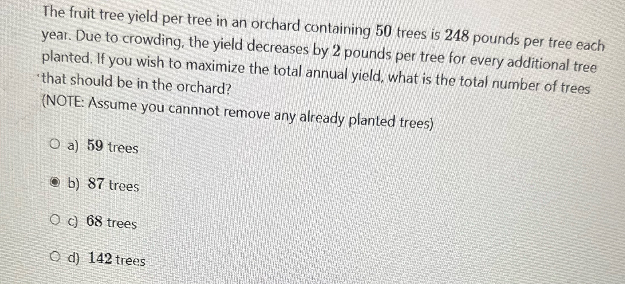  The fruit tree yield per tree in an orchard containing 50