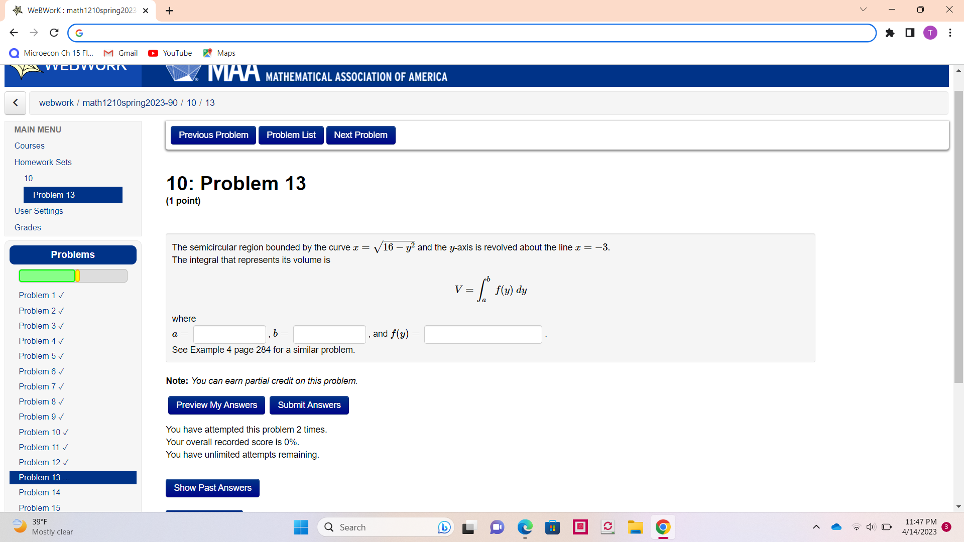  WeBWork : math 1210spring2023 x + X > C G Microecon