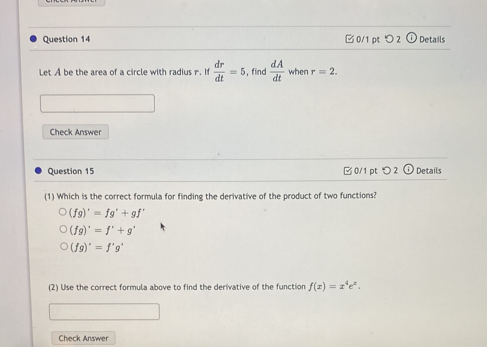 dA Let A be the area of a circle with radius r.