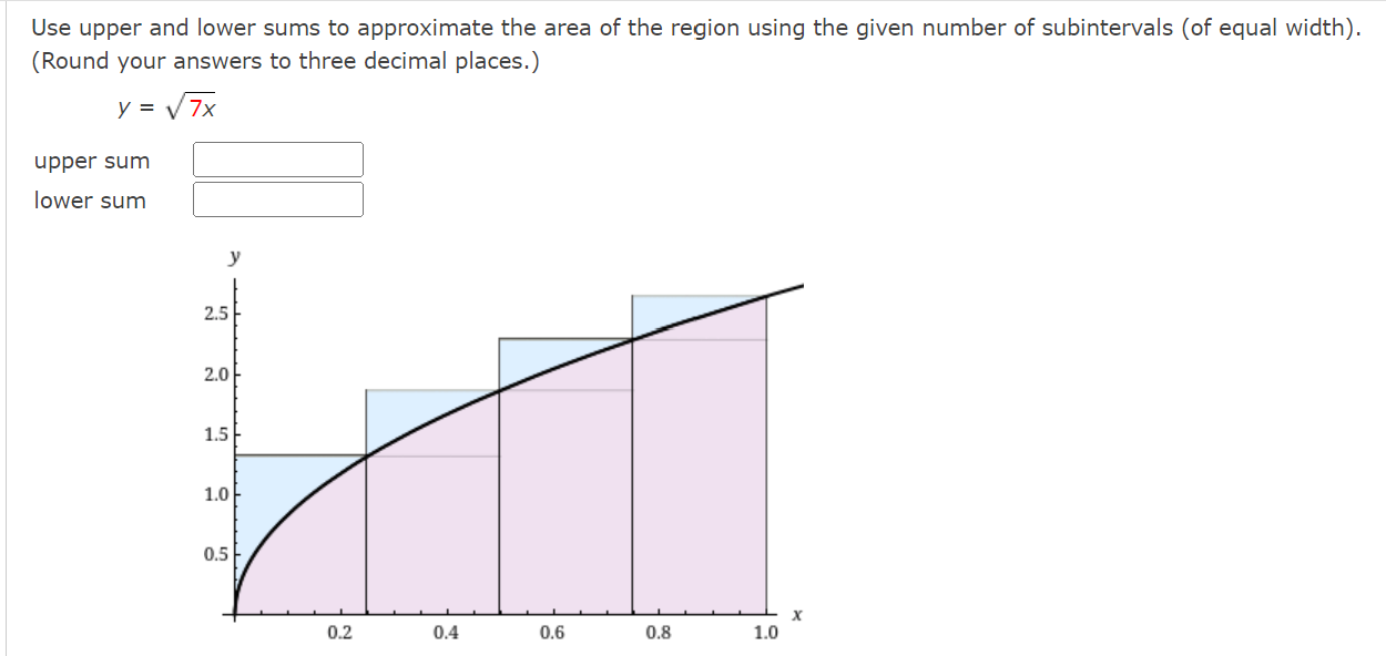 and lower sums to approximate the area of the region using the