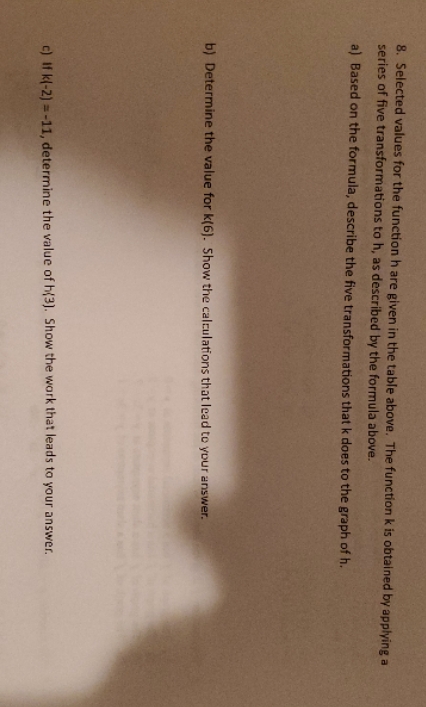 table above. The function k is obtained by applying a series of
