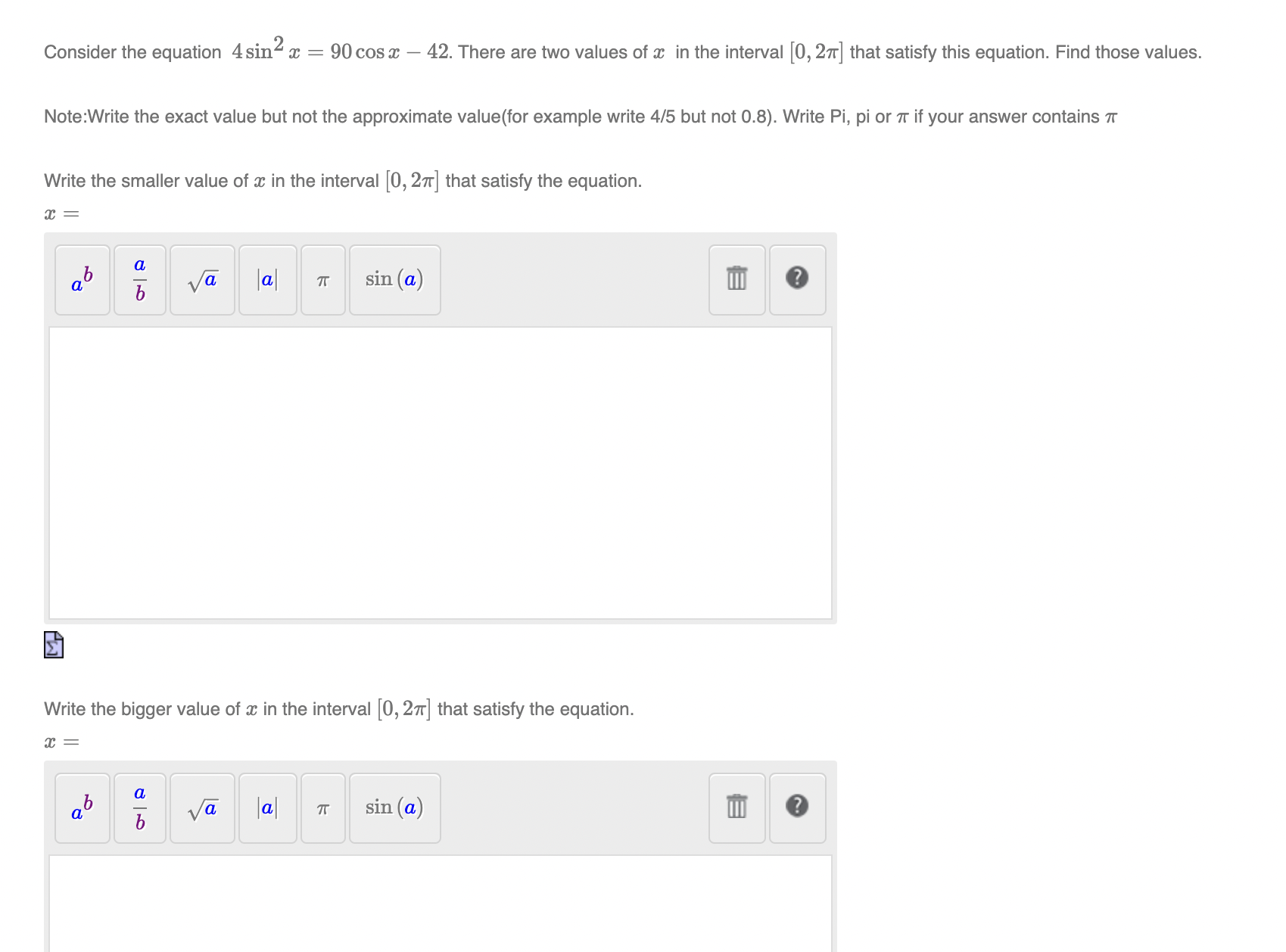 are two values of :19 in the interval [0, 21r] that satisfy