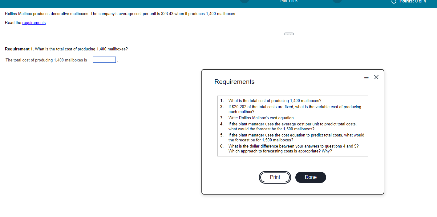 decorative mailboxes. The company's average cost per unit is $23.43 when it