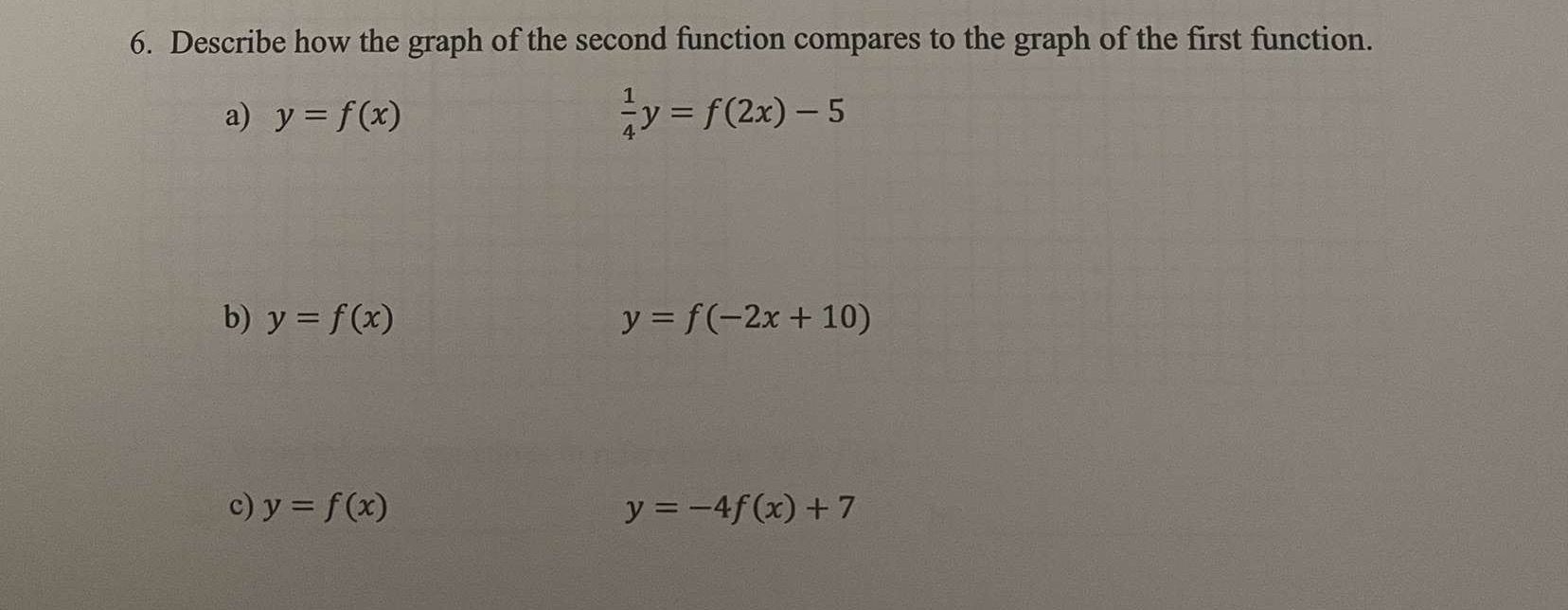 the graph of the first function. a ) y = f (x
