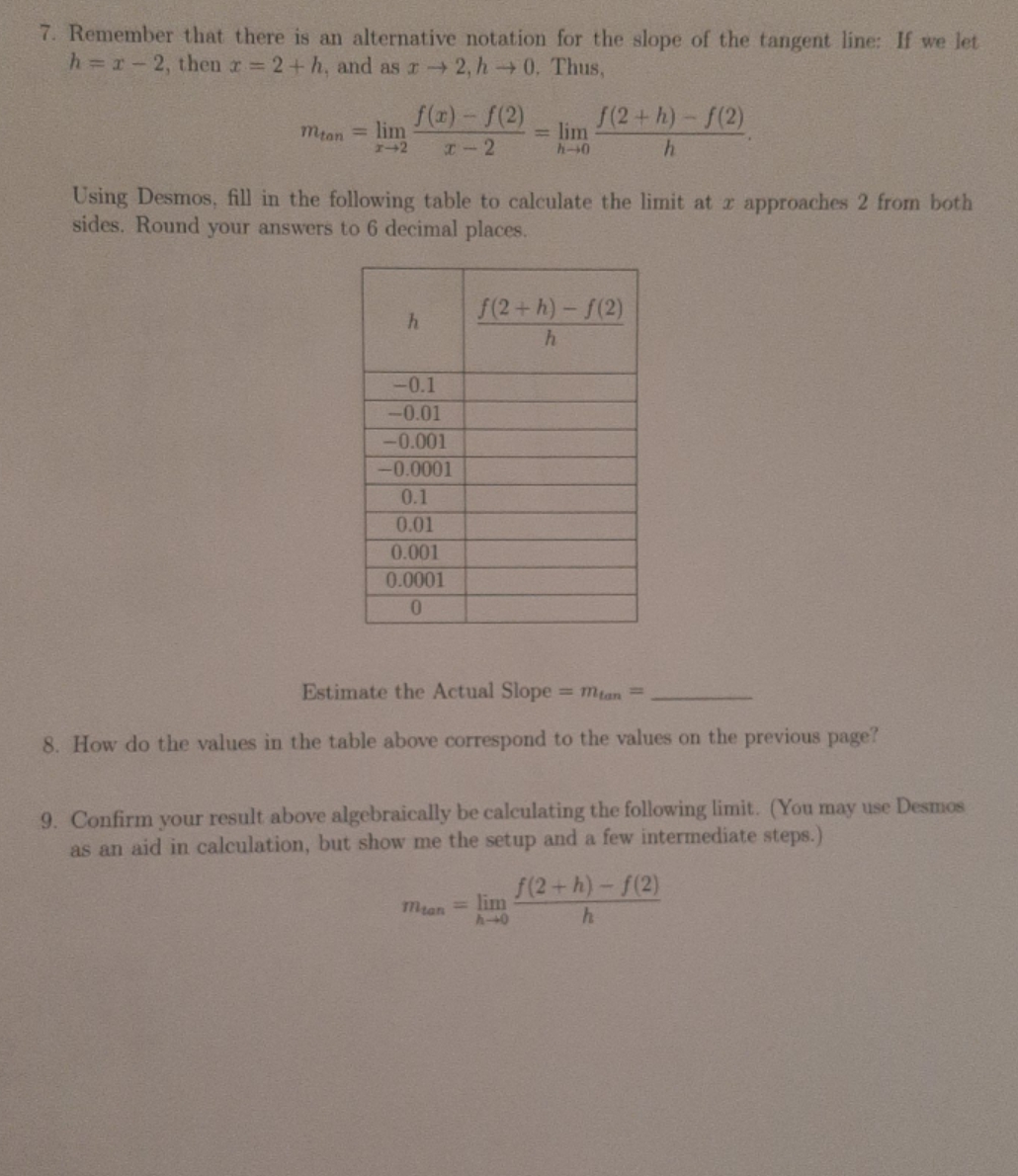 slope of the tangent line: If we let h = r -