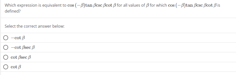 for all values of B for which cos (-B) tan Bosc Boot