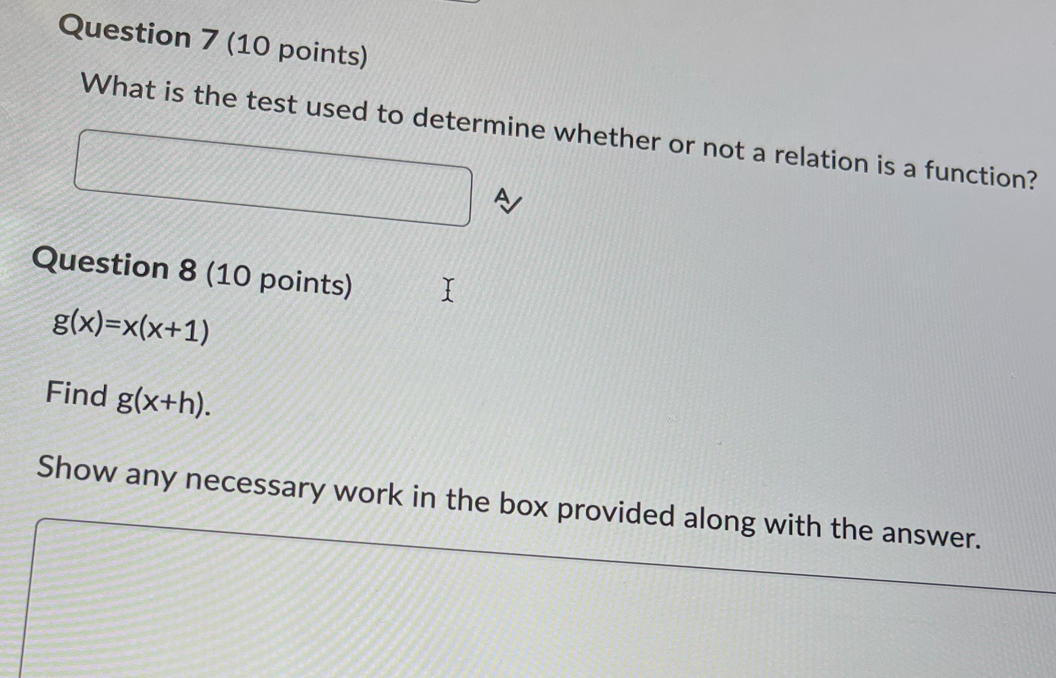 whether or not a relation is a function? Question 8 (10 points)