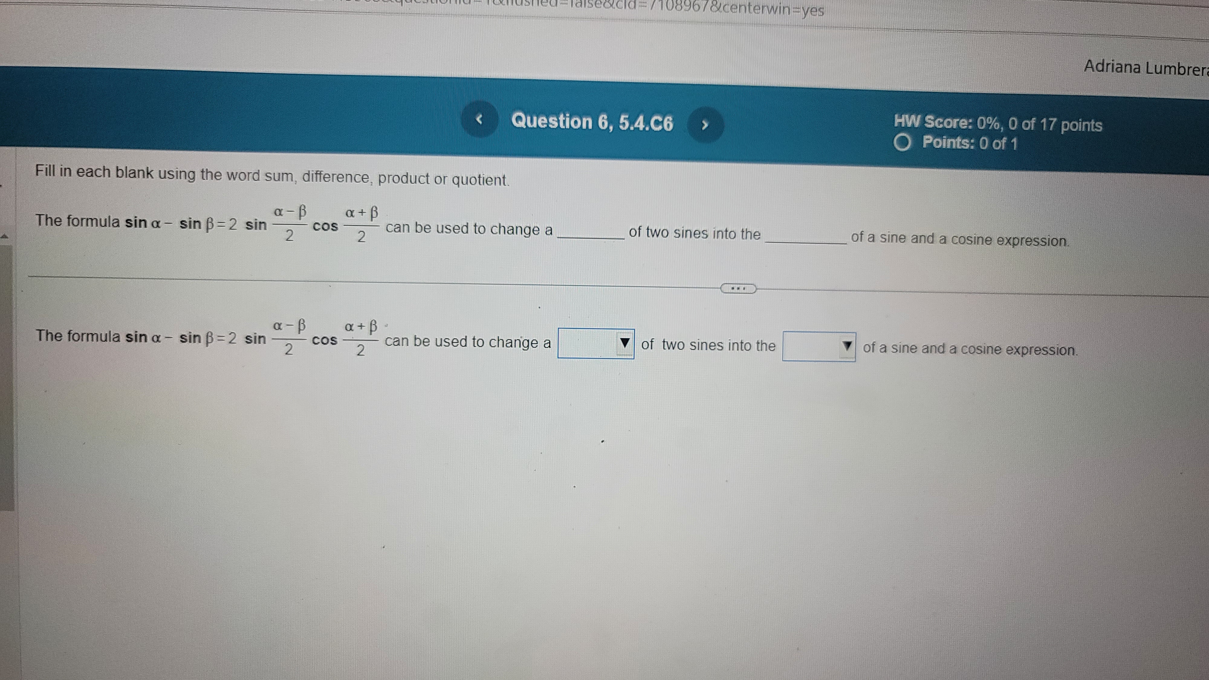 cosine expressions. of two cosine expressions.