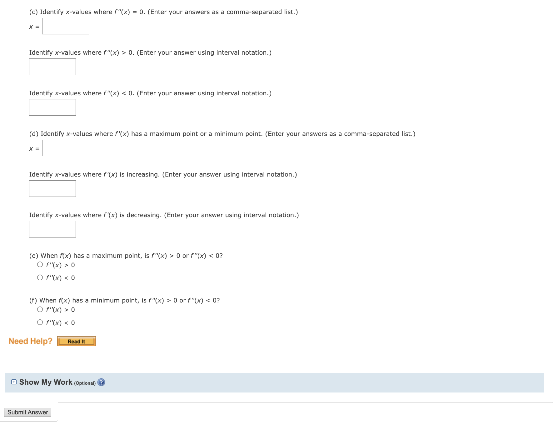 the following. f(X)=X36X2+3 (a) Find f'(x) and f"(X). rm = f\"(x) (b)