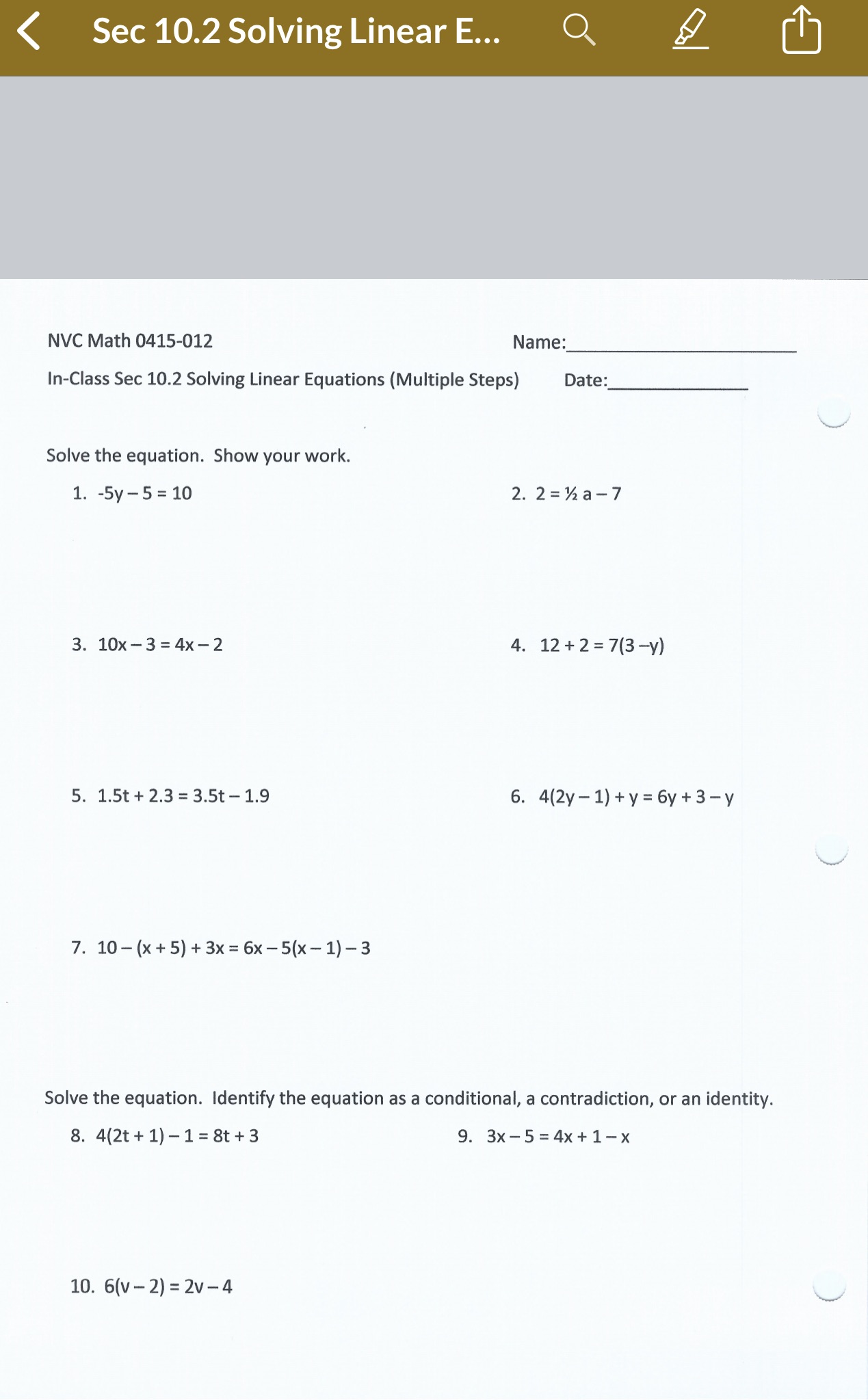 < Sec 10.2 Solving Linear E... NVC Math 0415-012 In-Class Sec 10.2