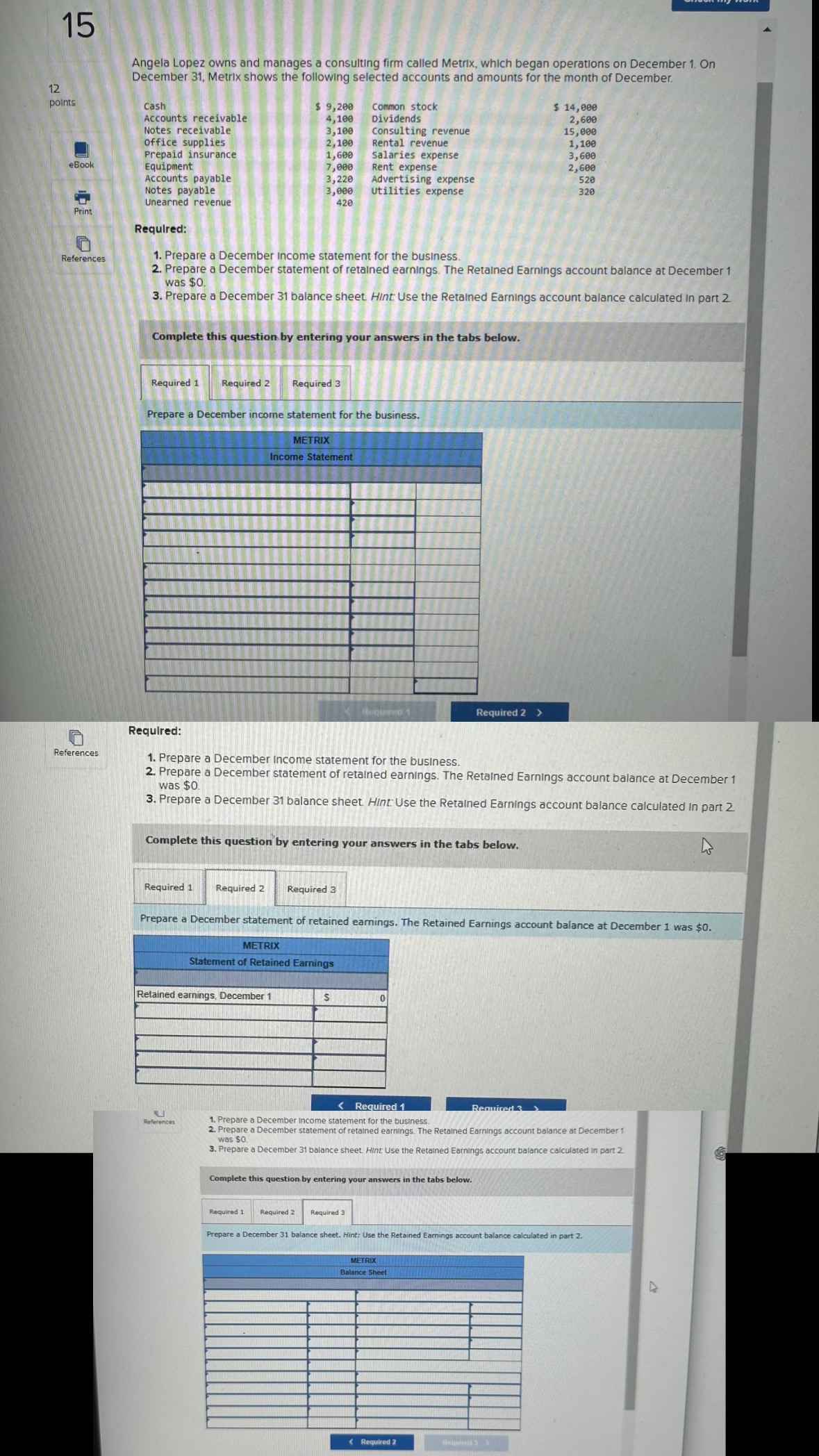 began operatlons on December 1. On December 31. Metnx Shows the followtng