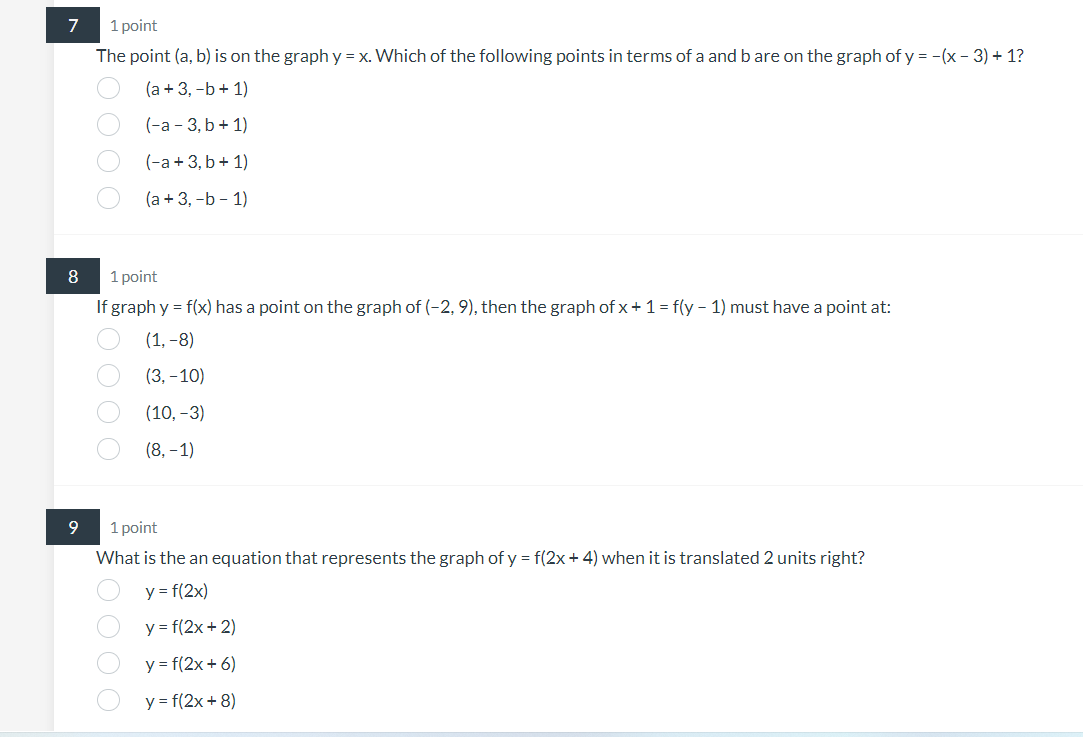 = x. Which of the following points in terms of a and