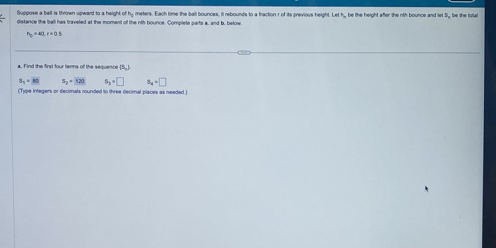 meters. Each time the ball bounces, it rebounds to a fraction r