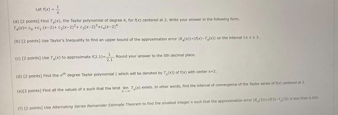  Please help Let f(x) = 1 X (a) [2 points] Find