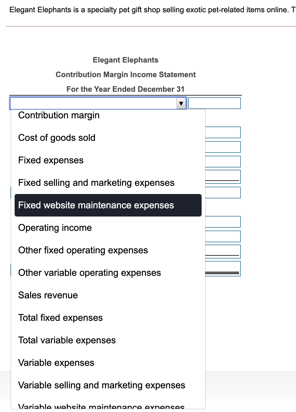 Ended December 31 Contribution margin Cost of goods sold Fixed expenses Fixed