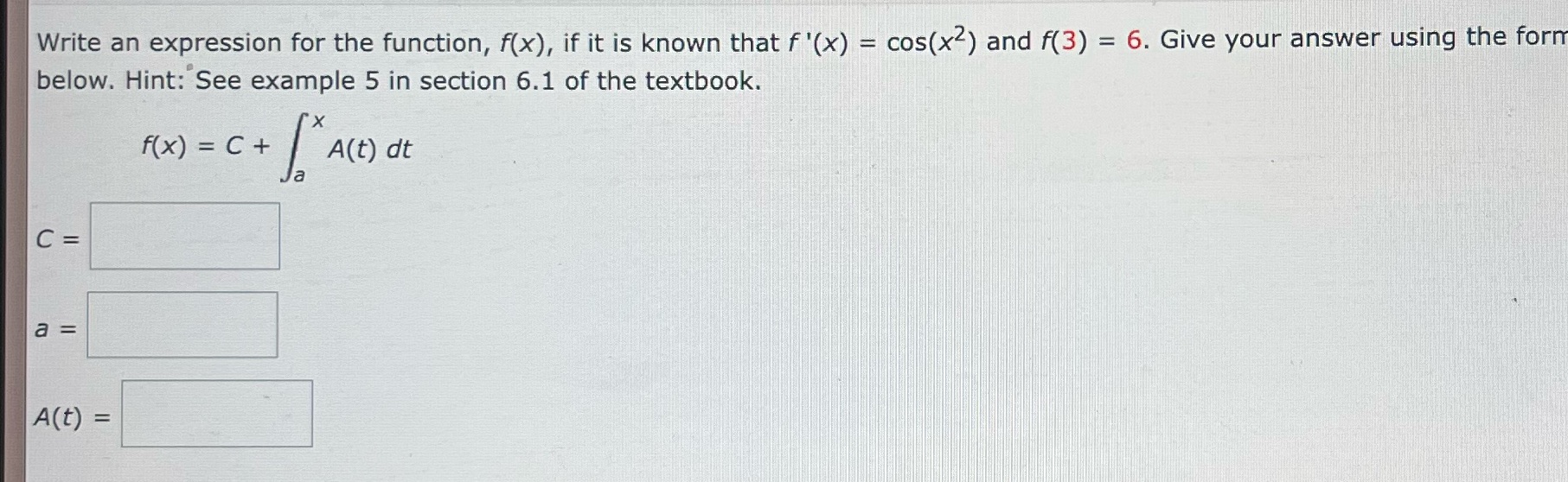  Write an expression for the function, f(x), if it is known