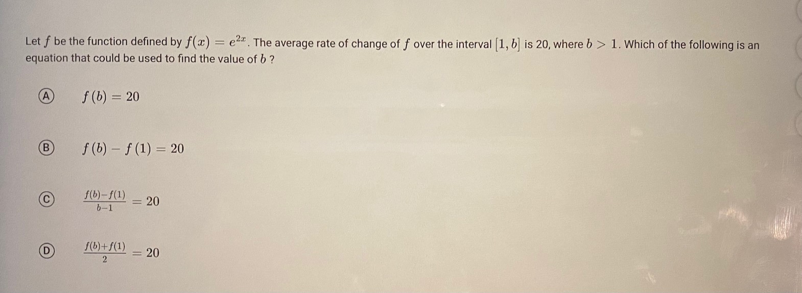 average rate of change of f over the interval [1, b] is