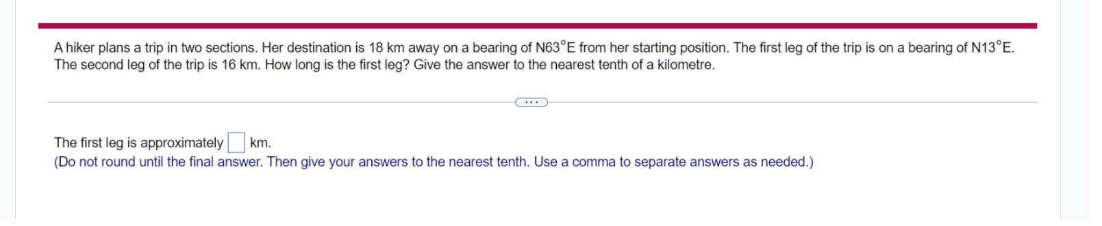 18 km away on a bearing of N63'E from her starting position.