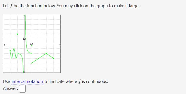graph to make it larger. Use interval notation to indicate where f