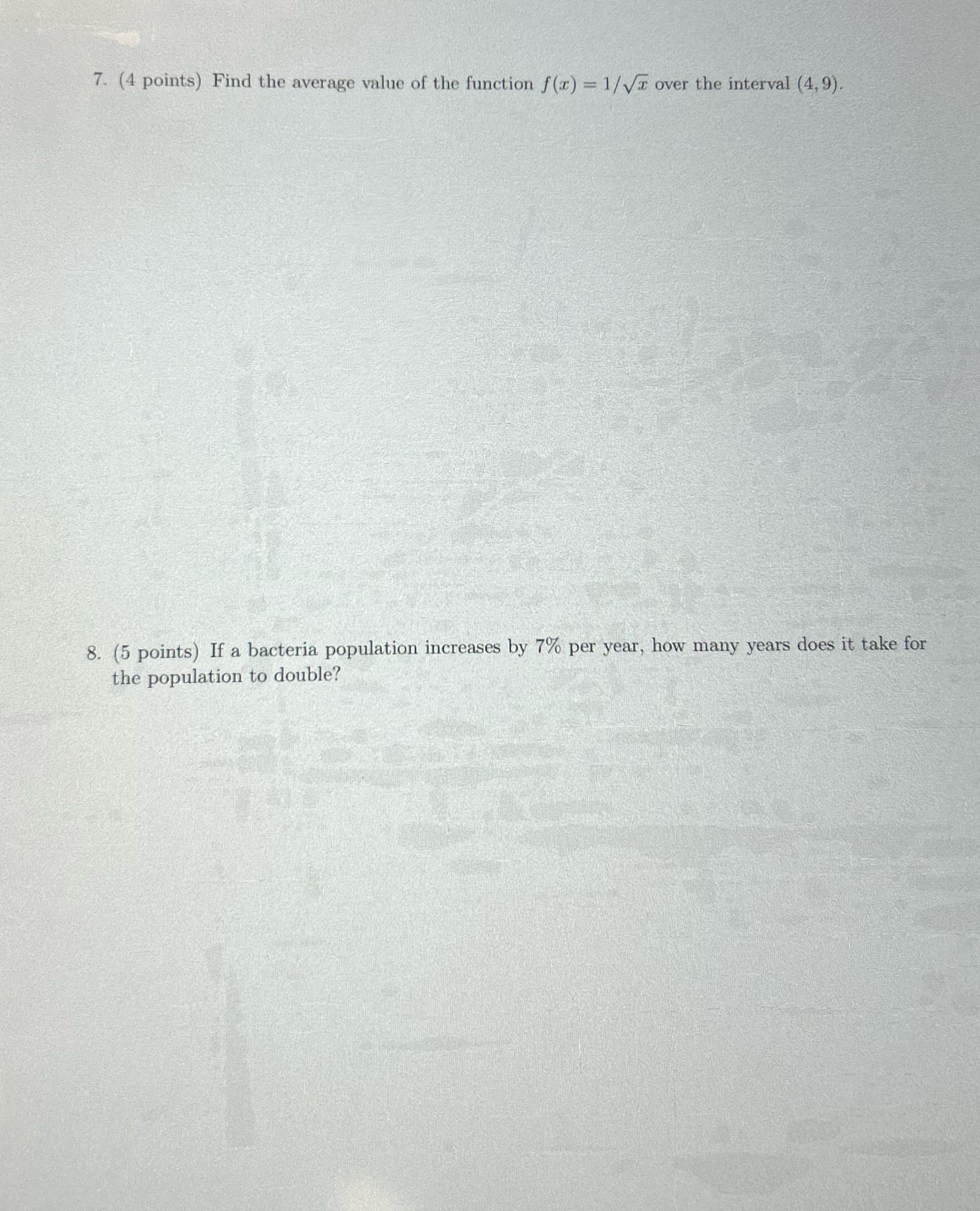  7. (4 points) Find the average value of the function f(r)